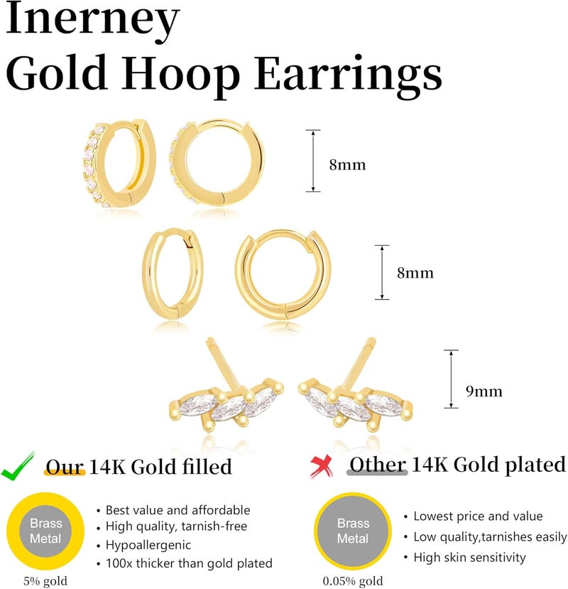 Inerney 14K Gold Plated Huggie Hoop Earrings for Women, Small Sterling Silver Earring Set Hypoallergenic Cartilage Helix Stacks, Mini Dainty Cute Trendy Birthstone Jewelry Gift for Multiple Piercings - Image 4